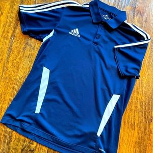 Adidas ClimaLite ‘Polo’ style shirt.  Men Size L. Navy blue.  EUC